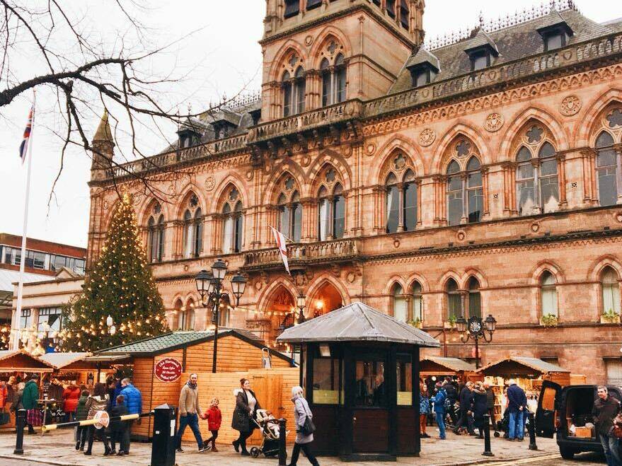 The Chester Christmas Markets outside the Chester Townhall