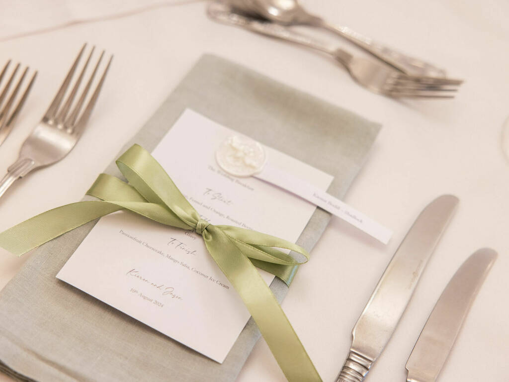 Wedding place setting at Rowton Hall Hotel