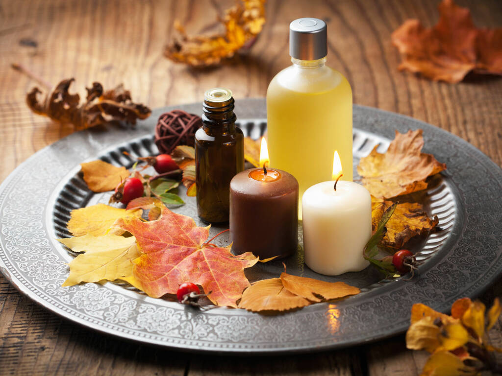 Autumn Spa Flat Lay with candle